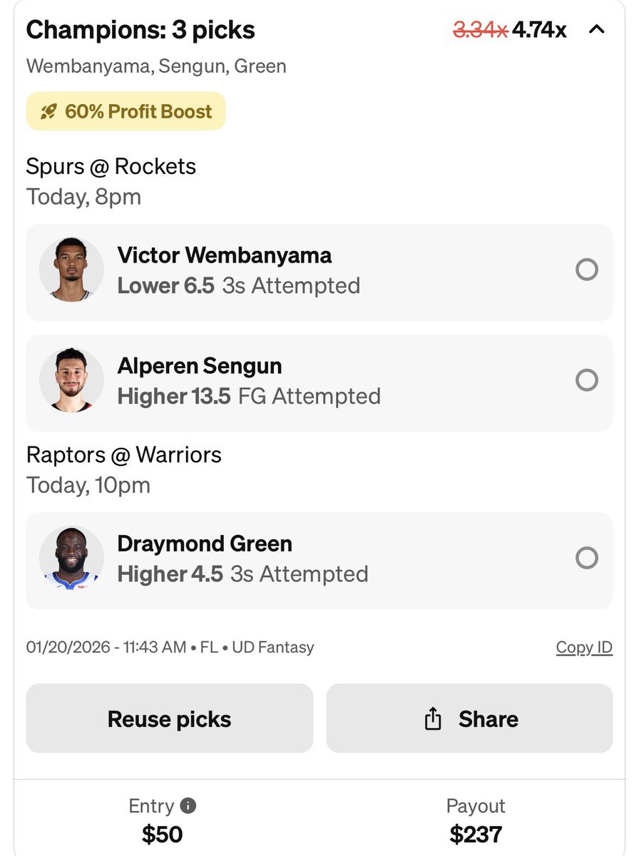 Zirksee's tweet photo. LIKE FOR LUCK
NBA Picks for today with the deal reveal and a boost! We just SWEPT on CFB and NFL has been great, let’s get some NBA cooking today. Copy or fade: Use code ZIRK and get $75 in funds after your first $5 entry and up to $1000 in bonus funds! https://t.co/W8ptrlHuHh https://t.co/Bk13AMoBa4
