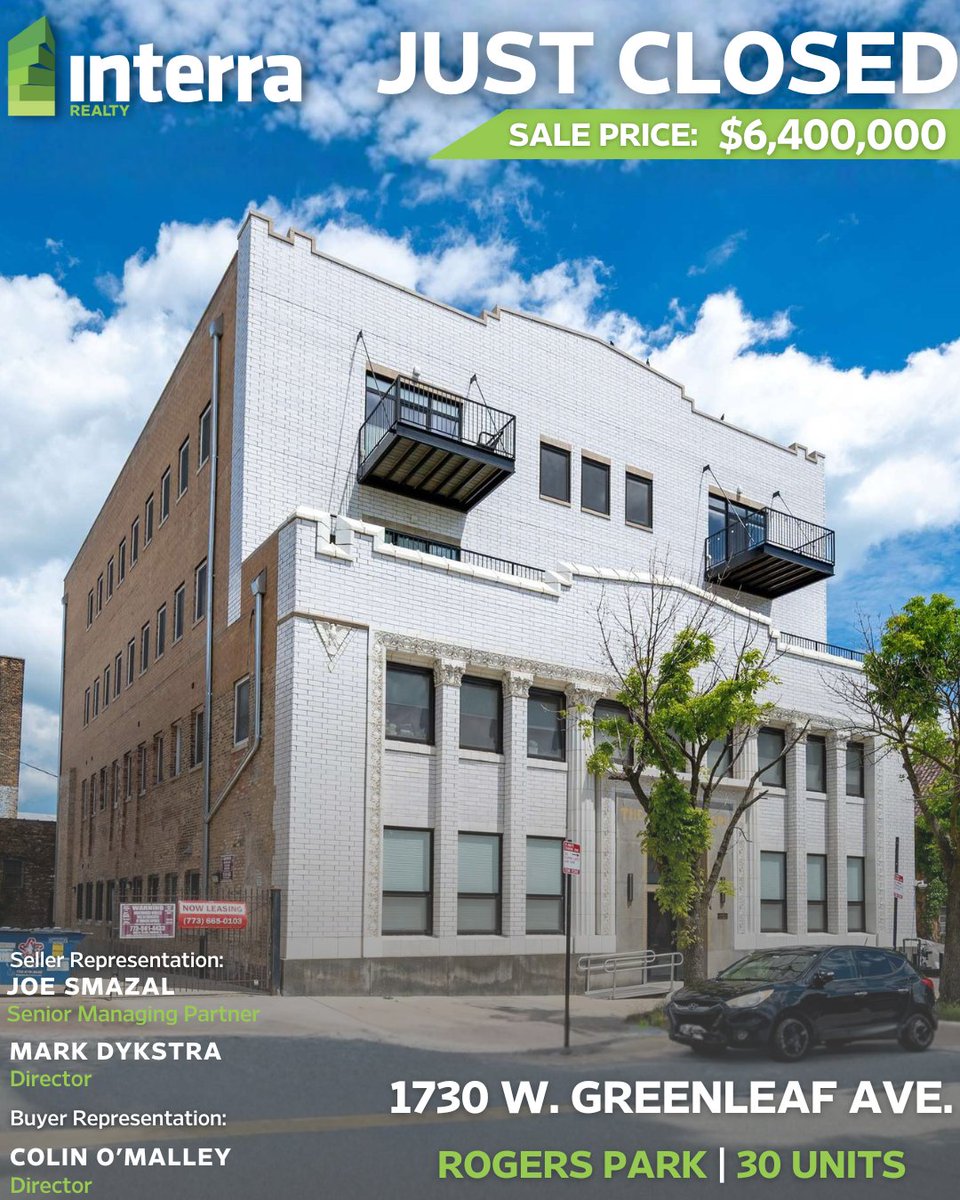 InterraRealty's tweet image. JUST CLOSED | Rogers Park
Congratulations to Interra Realty's Joe Smazal, Mark Dykstra, and Colin O'Malley who brokered the sale of this 30-unit multifamily building in Chicago's Rogers Park neighborhood. 

#CRE #Multifamily #RecentClosings #RealEstate #Chicago #RogersPark