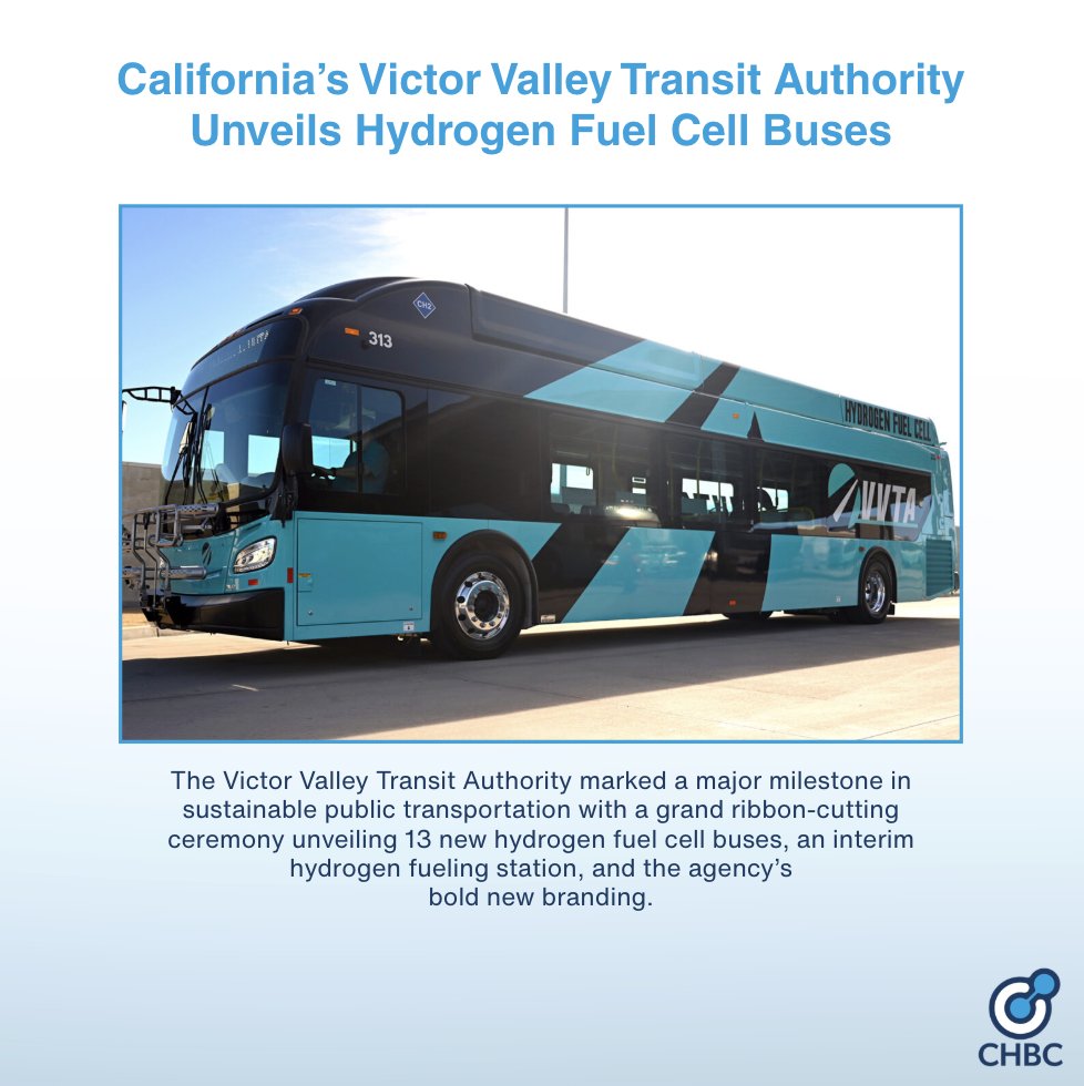 Victor Valley Transit Authority (VVTA) unveiled 13 #hydrogen #fuelcell buses, an interim #h2 fueling station, and refreshed branding, advancing #zeroemission transit in California’s High Desert. 

🔗 vvta.org/victor-valley-… 
#CaliforniaTransit #CleanEnergy #PublicTransportation