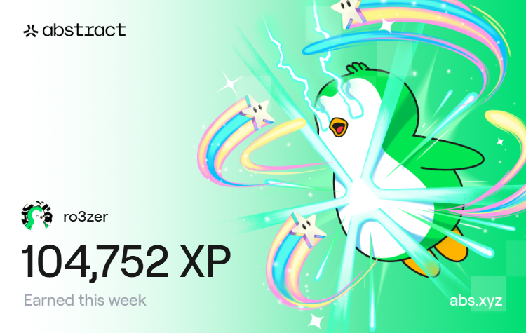 ro3zer's tweet image. Happy XP Day! 
@AbstractChain 

I got over 100k XP again this week!!

Now I’m going to keep grinding so I can consistently earn 100k+ every week 💪🔥