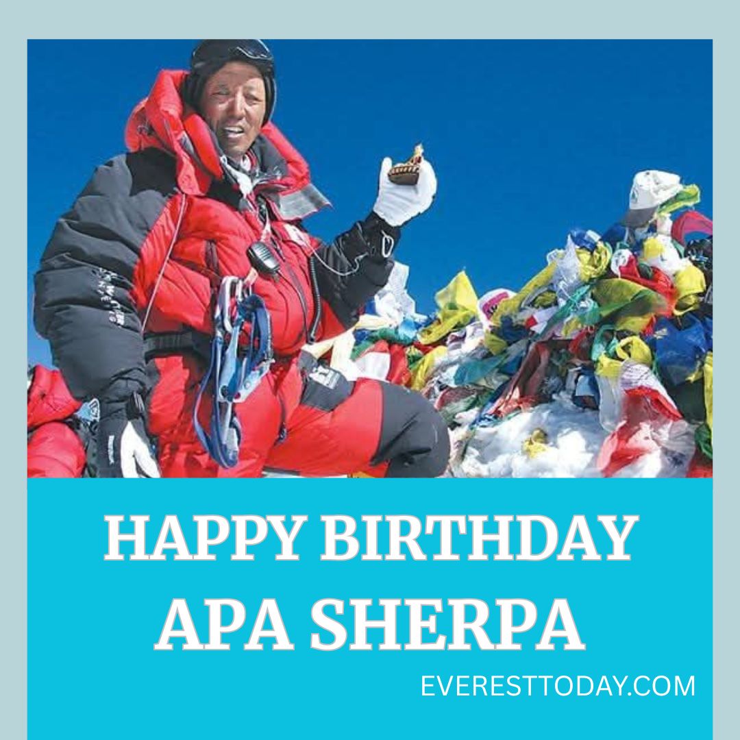 EverestToday's tweet image. Happy birthday to Apa Sherpa, born on this day, January 20, 1960. He holds the record of climbing Mt. #Everest (8,848.86 m) 21 times between 1990 and 2011.

Photo ©: Apa Sherpa Archives.