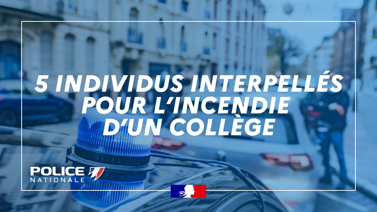 PoliceNationale's tweet image. 🔥🏫 Affaire de l’incendie au collège Champollion à Dijon (21) : 5 individus interpellés

🚔 4 mineurs âgés de 15 à 17 ans et une femme de 27 ans ont été interpellés cette nuit grâce à l’exploitation des images de vidéosurveillance et à l’analyse de traces ADN.

🔎 La piste d’un…