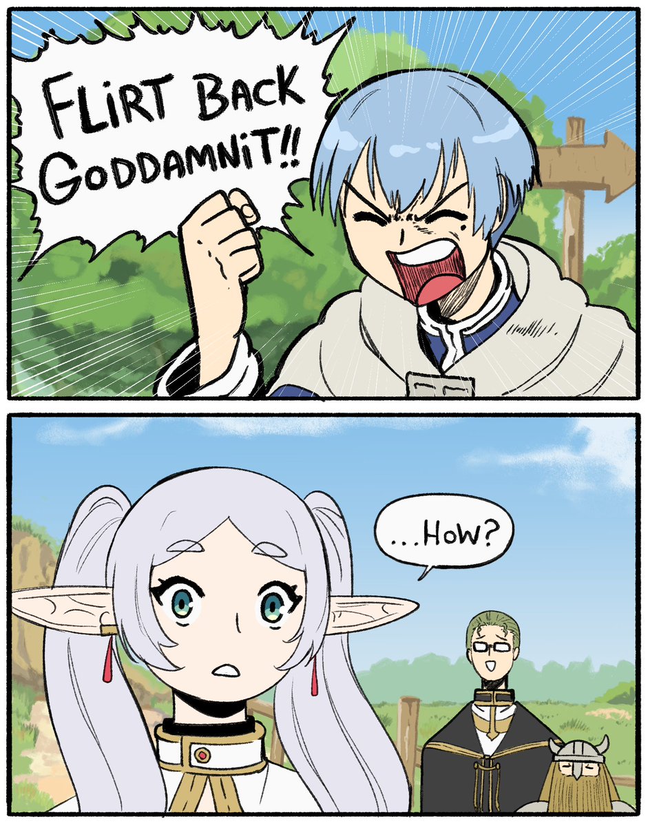 wanderjegson's tweet image. "Flirt back goddamnit": Frieren edition