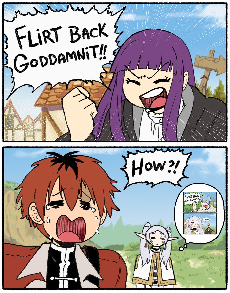 wanderjegson's tweet image. "Flirt back goddamnit": Frieren edition