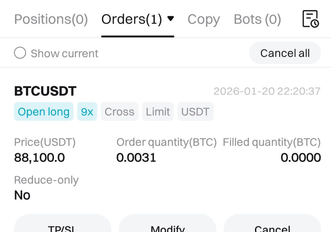 🚨 $BTC ENTRY ALERT 🚨 100$ ➝ 1000$ Challenge On! Long Pre-Order Placed at  88,100 9x Cross | Margin 31$ 12 Hours Countdown Started ⏳ If BTC touches in  12hr — we
