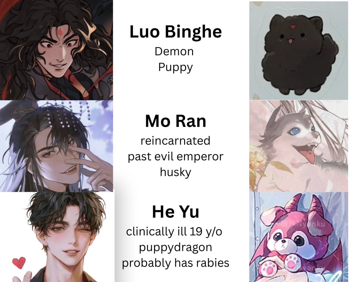 dear_xiaogui's tweet image. the three deranged pups of danmei