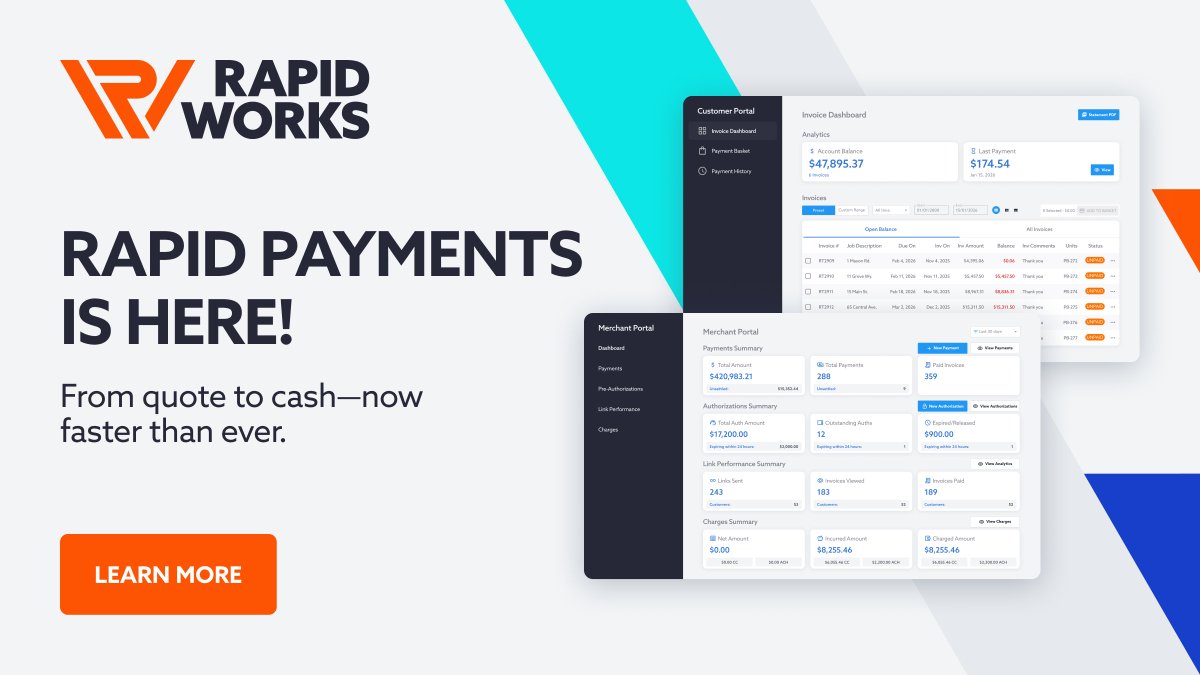 RapidWorksCo's tweet photo. Getting paid just got easier. With Rapid Payments, you can now: 

✨ Get paid faster 
✨ Automate reconciliation 
✨ Pre-authorize COD jobs 
✨ Give customers flexible payment options 

Learn more 👉https://t.co/q1CC2FRbmW https://t.co/LUM8ltAk1b