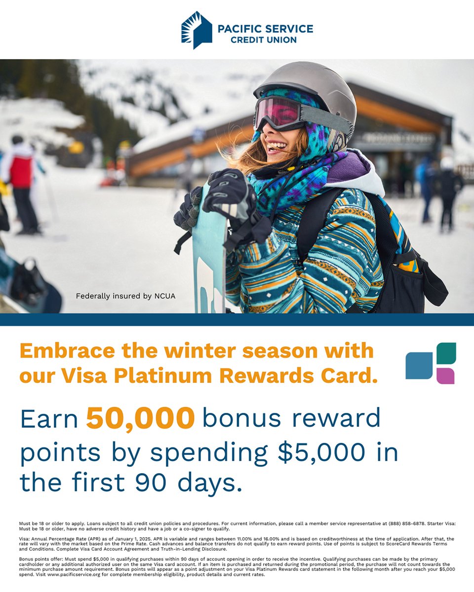 Embrace the winter season with our Visa Platinum Rewards Card. Earn 50,000 bonus reward points by spending $5,000 in the first 90 days. Redeem your points for travel, brand-name merchandise, and more.

Apply today! nuvi.me/xil8h5