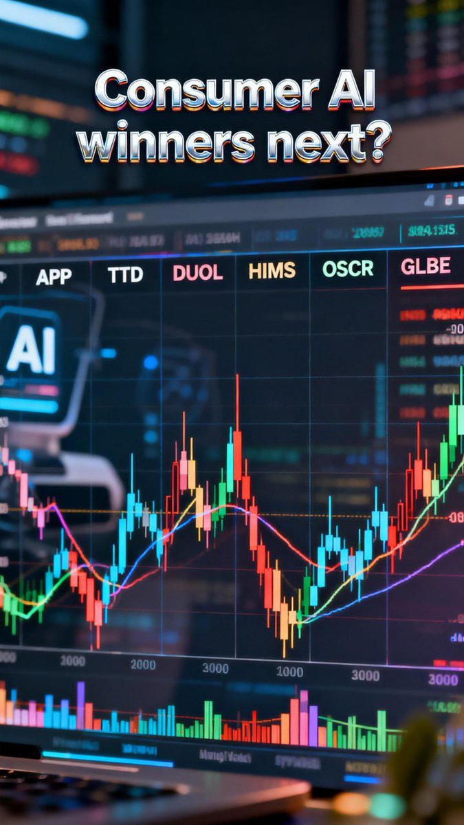 Ezeqcvvers's tweet photo. 2026 finale: AI applications exploding, shakeouts welcome 😌
Stocks to watch: $APP $TTD $DUOL $HIMS $OSCR $GLBE
Consumer AI winners next? 📱 
#AI #Apps https://t.co/5JI7v7vHvO