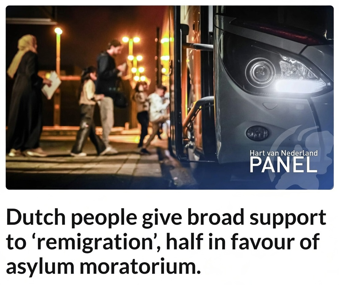70% of Dutch people support remigration.
83% want less asylum seekers.
50% want zero asylum seekers.

We have to turn this momentum around remigration into actionable policy. That's what <a href="/remsummit/">Remigration Summit</a> is for.