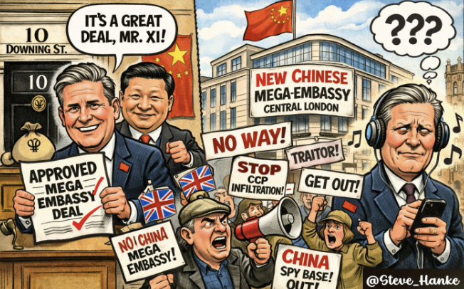 steve_hanke's tweet photo. #UKWatch🇬🇧: Today, the UK pivots towards China and approves a controversial MEGA-EMBASSY in Central London. https://t.co/Gfv72T4J7q