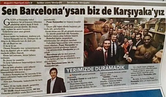 Sen Barcelona'ysan biz de Karşıyaka'yız - barcelona zaferimiz sonrası gazete manşeti
