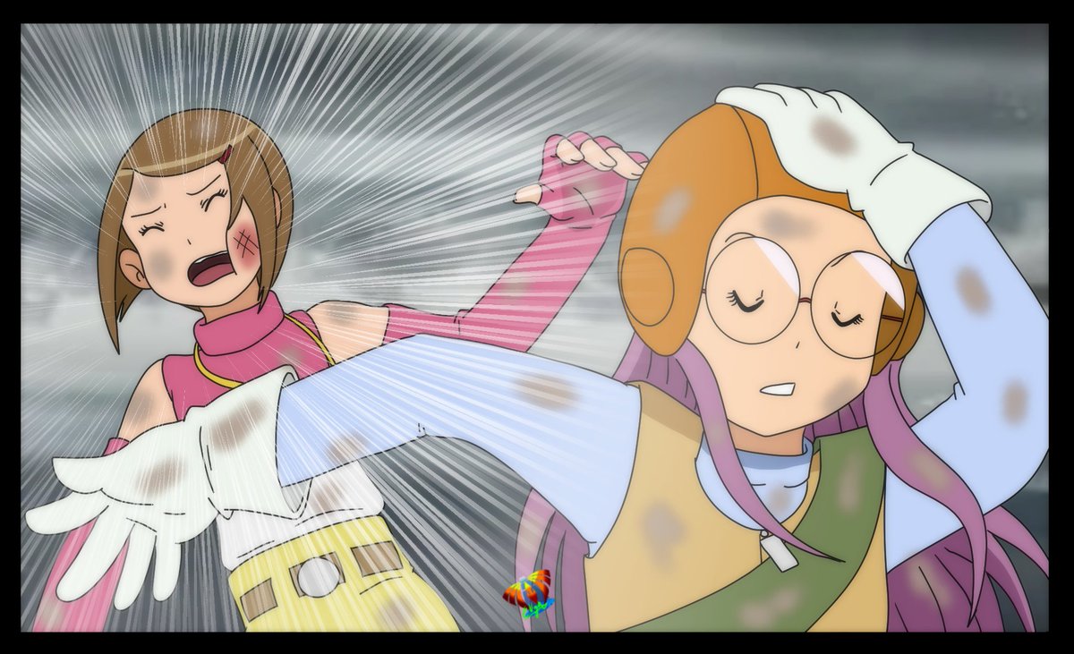 TZoe611's tweet image. I don't usually repeat memes, but I couldn't resist the idea, and redrew ZeroTwo's famous slaps, again ^^'

#digimon #デジモン #daisuke #takeru #hikari #miyako #iori #adventure #zerotwo