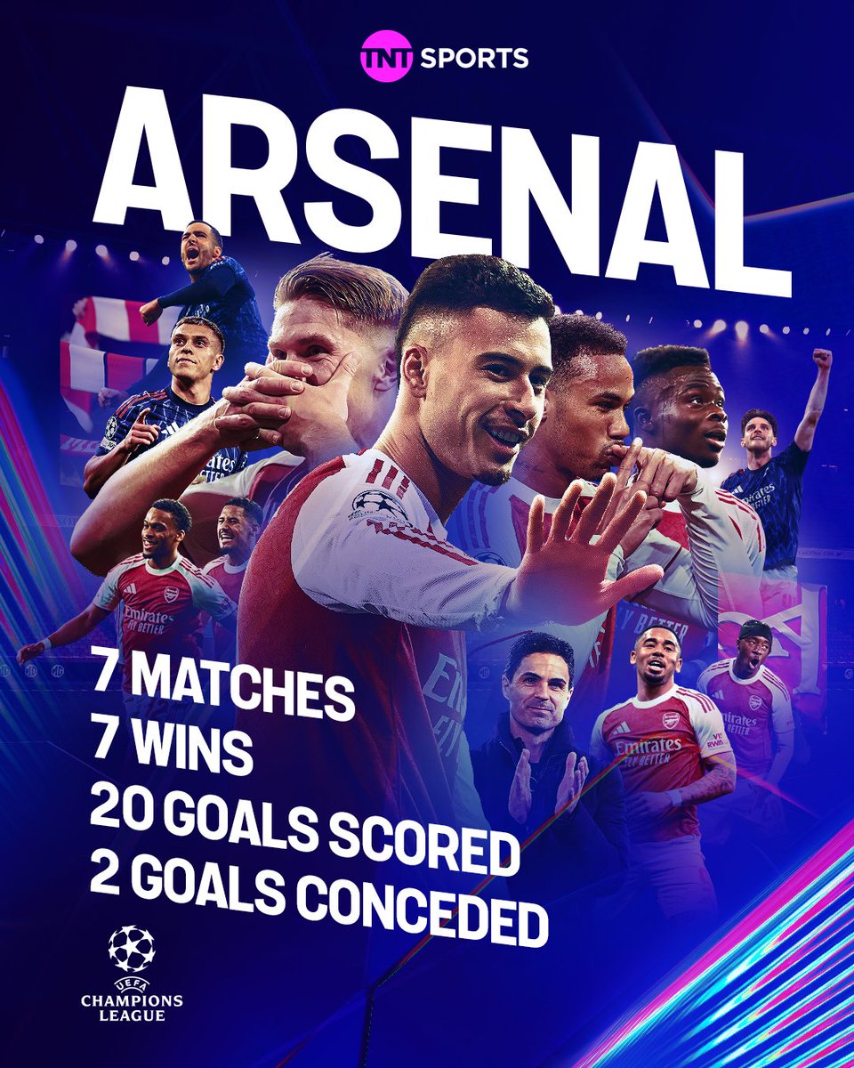 Arsenal have won seven Champions League games in a row for the first time in their history 👏
