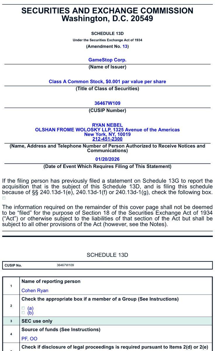 ReesePolitics's tweet image. BREAKING: Ryan Cohen buys 500,000 shares of $GME according to new 13D filing 🚨🚨🚨.