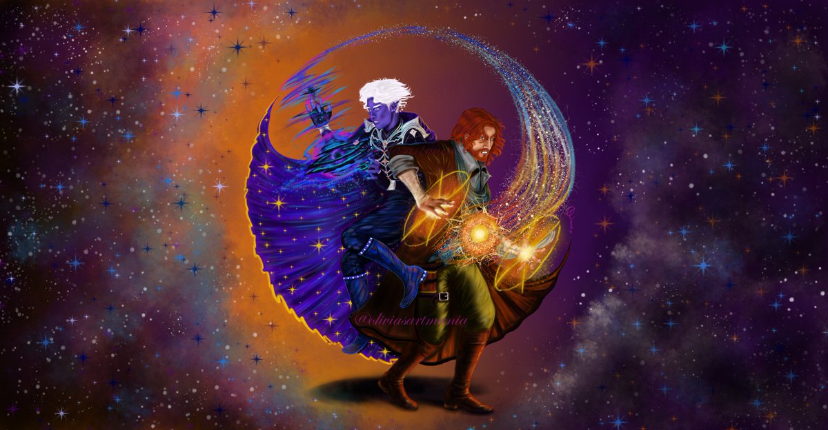 Ｓｈａｒｅｄ　Ｍａｇｉｃ
☆ﾟ.*･｡ﾟ💜🌀🧡.*･｡ﾟ☆ﾟ

#CriticalRole #criticalroleart 
#CriticalRolefanart #mightynein 
#shadowgast #essekthelyss #CalebWidogast  
(Repost with more tags!)