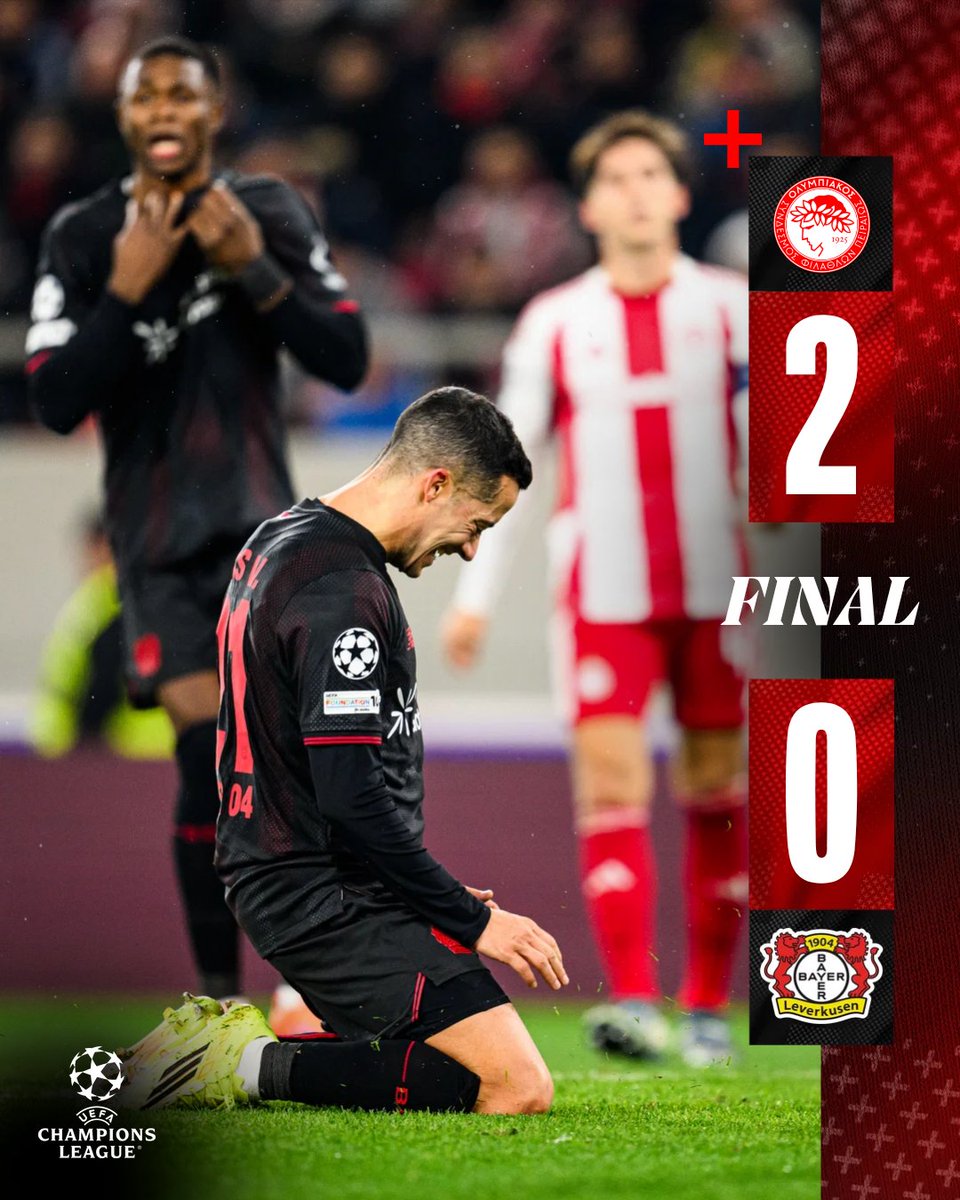 bayer04_es's tweet image. 𝐅𝐢𝐧𝐚𝐥.

Sin suerte en el Pireo. 

⌚️ 90’ | #OLYB04 (2-0)

#SomosBayer04 🖤❤️