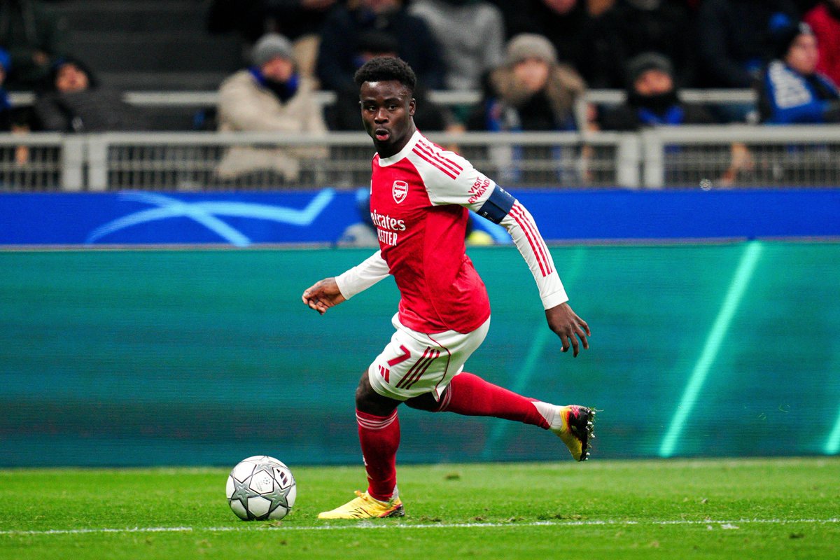 Bukayo Saka's game by numbers vs Inter:

60 touches
9 touches in opp. box (joint-most)
7 duels won
5 shots
3 take-ons completed (most)
3 chances created (joint-most)
2 fouls won
1 assist

What he does best. 💪