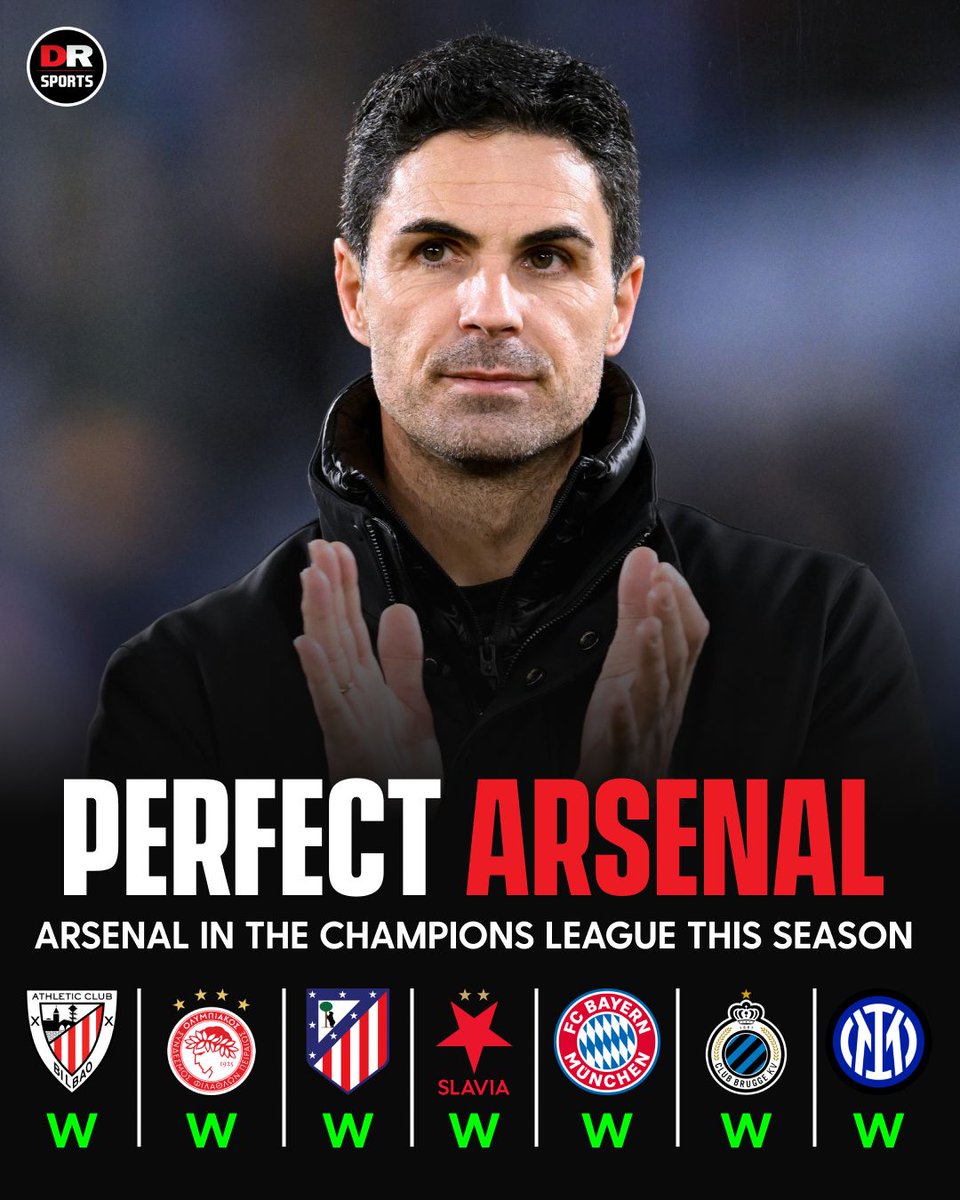 drsportsmedia's tweet image. Arsenal can't stop winning in the Champions League! 🤩

#AFC #Arsenal