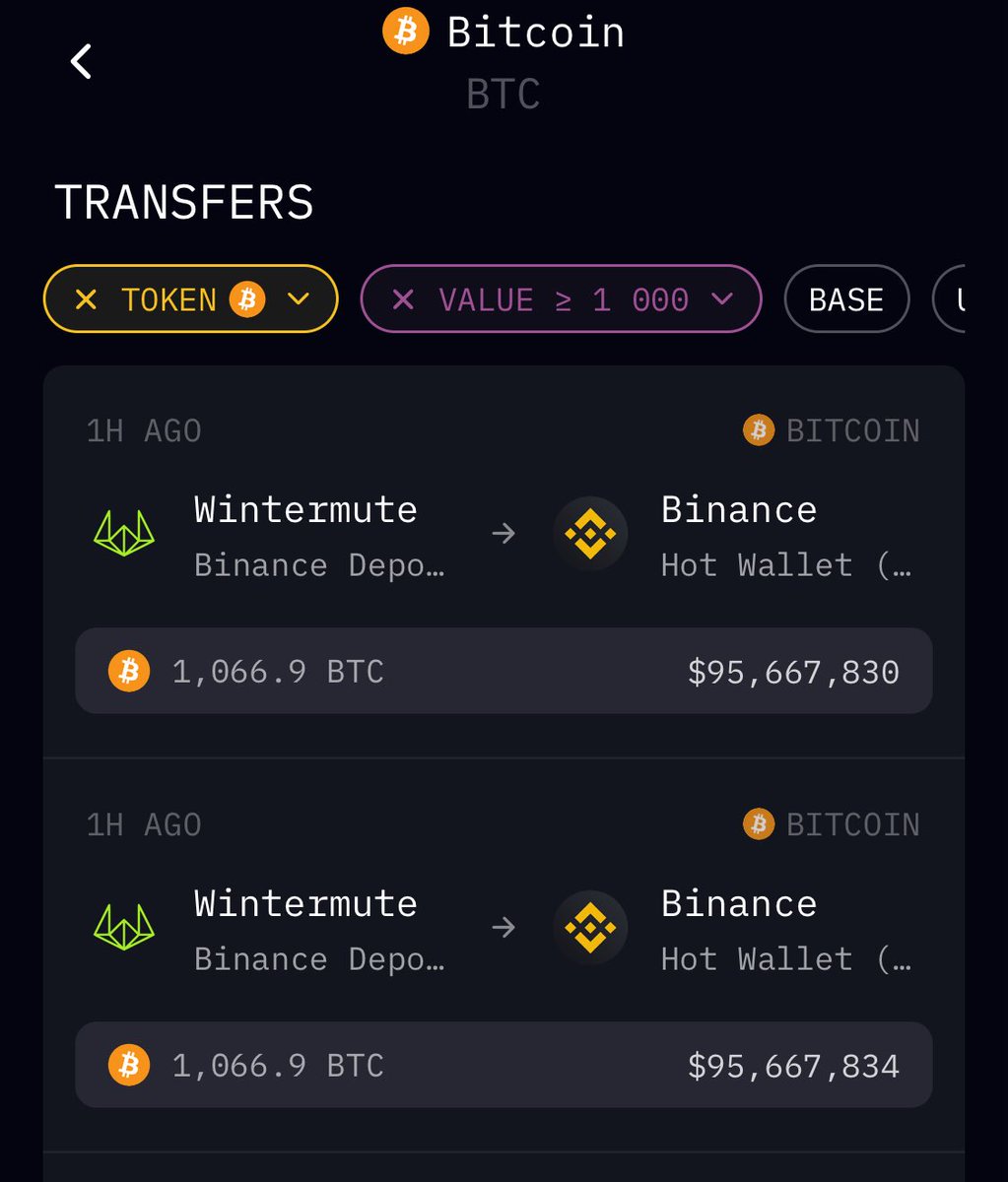 Wintermute just send a $btc to binance