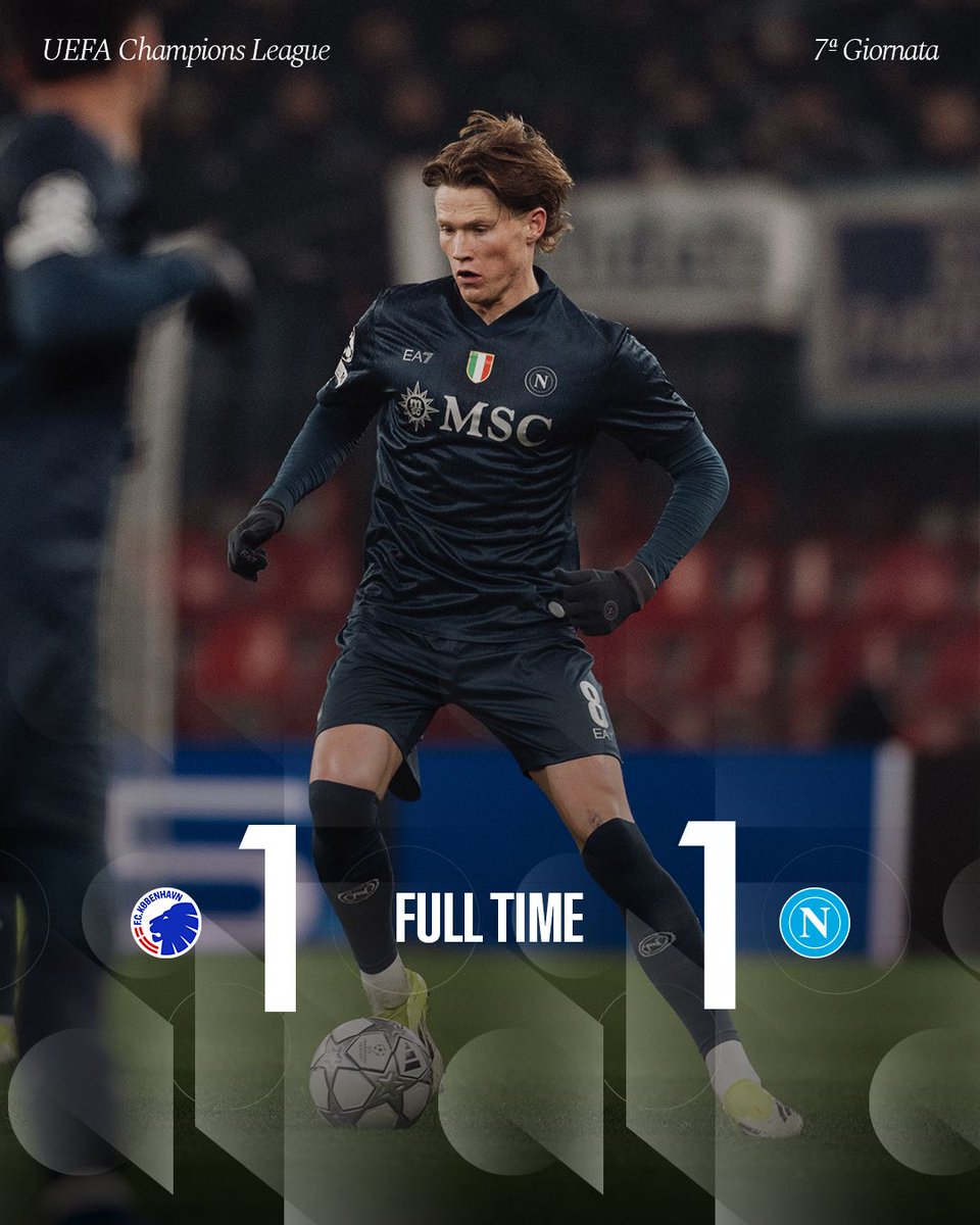 Image for the Tweet beginning: ⏹️ Full time: #KøbenhavnNapoli 1-1

💙