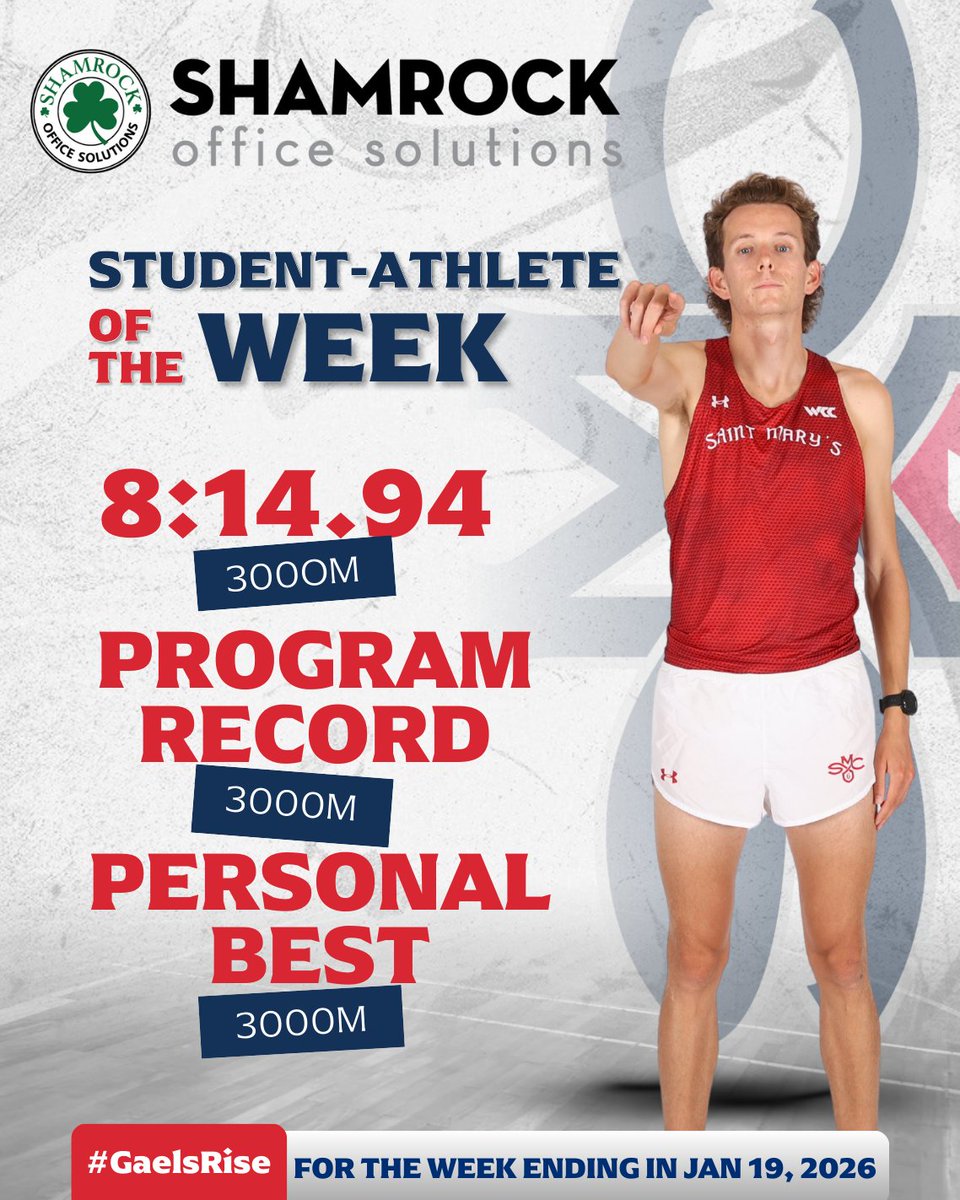 Collecting program records 👀

Congratulations to Oisin Spillane for being named Shamrock Office Athlete of the Week following his indoor program record breaking 3000m race at the UW Preview!

#GaelsRise