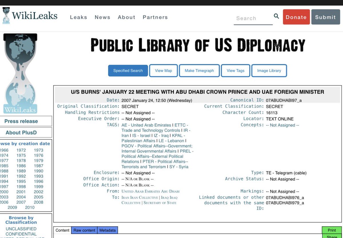 Q_98C's tweet image. وثيقة مسرّبة | برقية دبلوماسية – 24 يناير 2007

في مراسلة  #محمد_بن_زايد  آل نهيان
( ولي عهد  #أبوظبي  آنذاك )
مع نيكولاس بيرنز
وكيل وزارة الخارجية الأمريكية للشؤون السياسية في ذلك الوقت
تكشّف ما كان يُدار خلف الأبواب بعيدًا عن الخطاب الإعلامي المظلل

محمد بن زايد بحسب البرقية