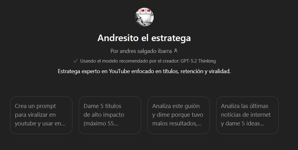 He creado un GPT. Ya lo testearon 70 creadores. Tiene  instrucciones que uso a diario para criticar mis videos, crear prompts para claude, encontrar tendencias virales en internet y títulos con palabras claves de alto impacto.

Recomiendo usarlo en PC.

Nunca pedí esto pero