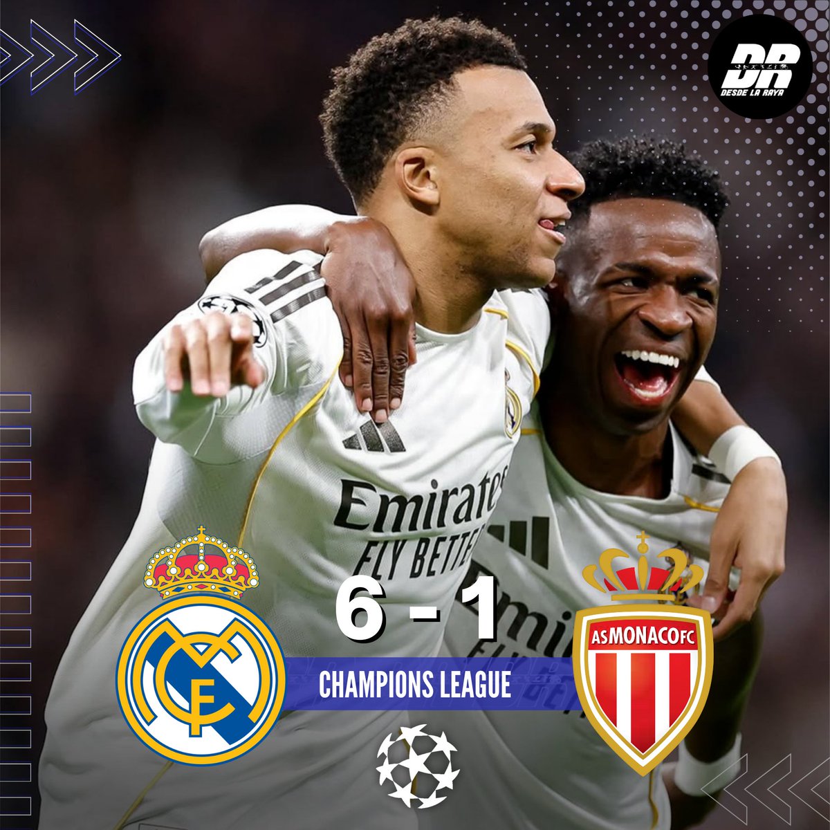 GOLEÓ EL MERENGUE EN LA CHAMPIONS ⚪ 🔥 

Real Madrid venció 6-1 a Mónaco en el Estadio Santiago Bernabéu por la séptima fecha de la UEFA Champions League. 

El cuadro merengue fue superior al conjunto monegasco y llegó a 15 puntos en la tabla de posiciones.

📸: <a href="/realmadrid/">Real Madrid C.F.</a>