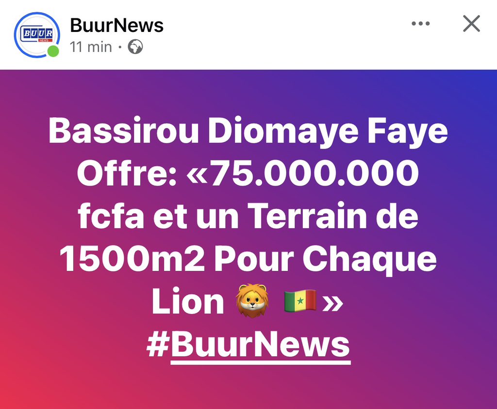 Bassirou Diomaye Faye Offre: «75.000.000 fcfa et un Terrain de 1500m2 Pour Chaque Lion 🦁 🇸🇳»
#BuurNews