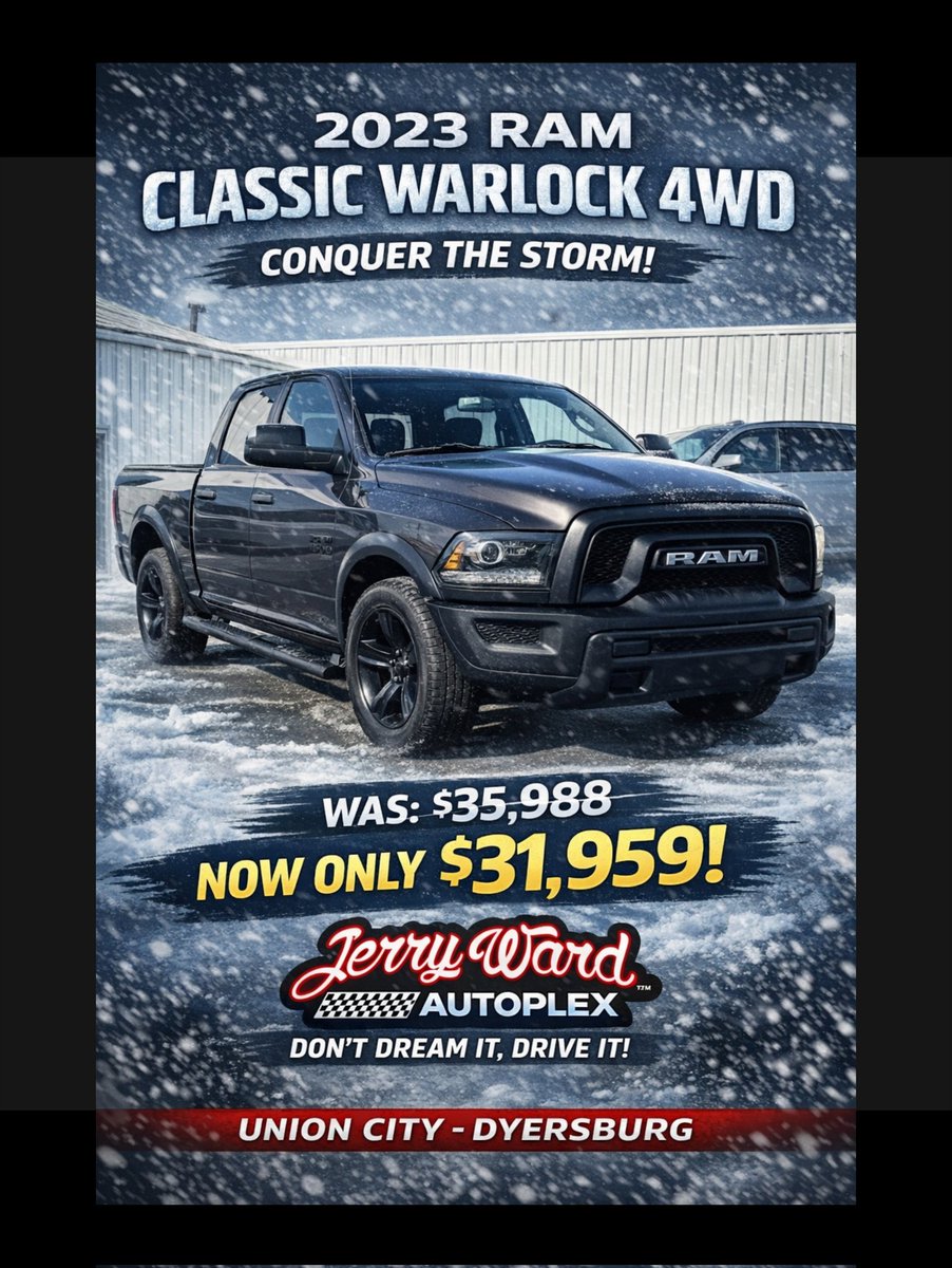 JerryWardAuto's tweet image. 🌨️ SNOW IS COMING — ARE YOU READY? 🌨️
When winter hits hard, you need a truck that’s built to handle it 💪
This 2023 Ram Classic Warlock 4WD is ready to conquer slick roads, snow-covered backroads, and everything in between#SnowReady
#WinterIsComing
#4WDLife
#RamWarlock