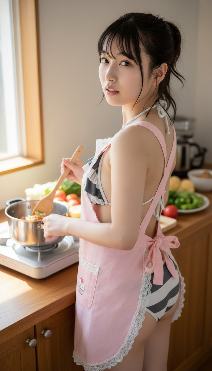 loface_cute's tweet photo. ちょっと待っててね～すぐ作っちゃうから🍳
（平賀瑠璃花）
#AI美少女 https://t.co/gQTIhqNxv3