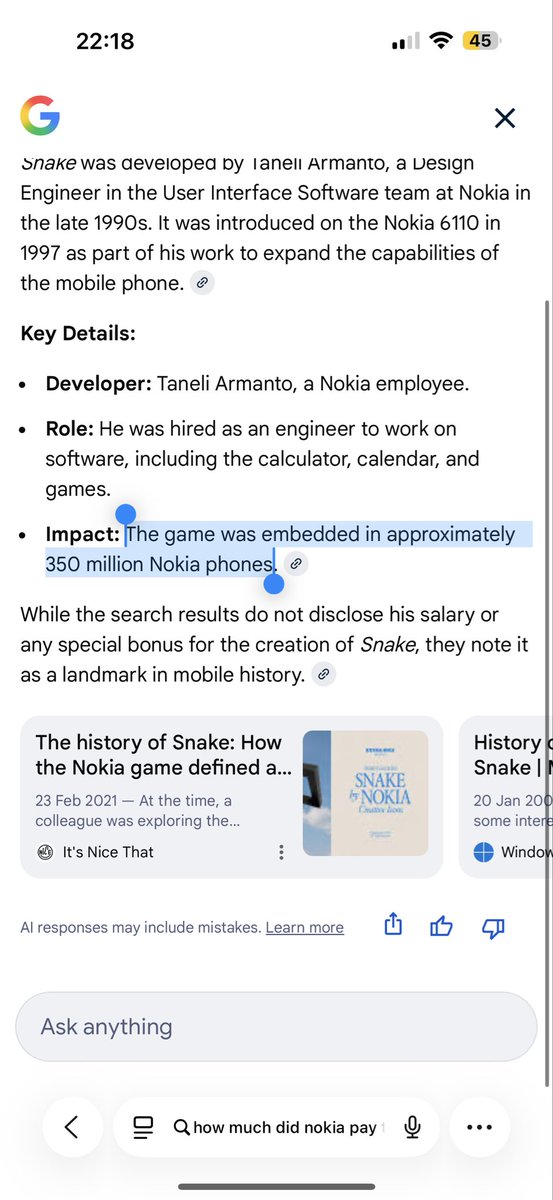 chartcnut's tweet image. Guys the game was embedded in approximately 350 million Nokia phones

AND HE MADE NO MONEY

This coin has given him more already, what a story! 

Nokia should feel shame, even 1 penny per phone still £3.5m 

Send this to 100m $snake