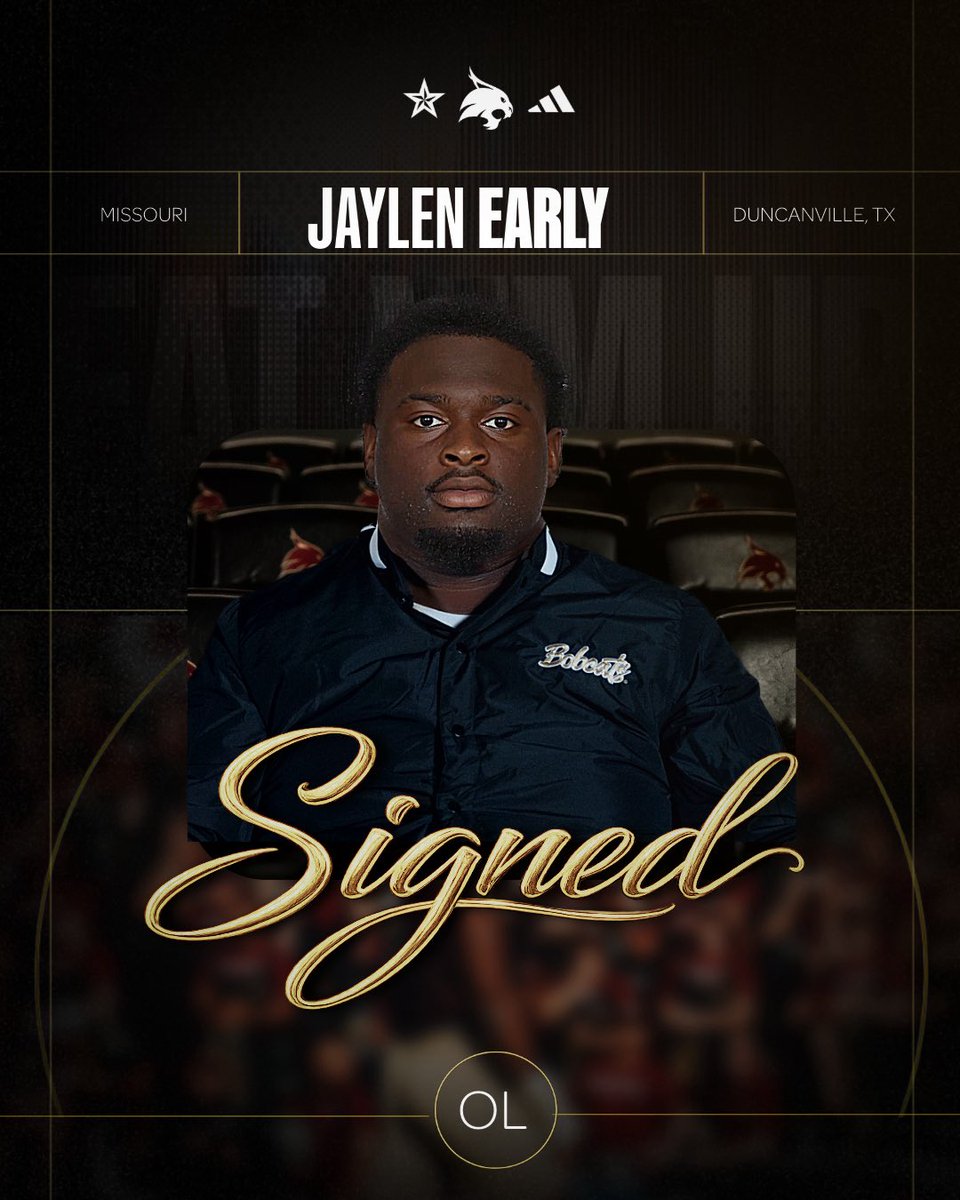 TXSTATEFOOTBALL's tweet photo. SIGNED. SEALED. DELIVERED✍️

Welcome to San Marvelous @EarlyJaylen 

#EatEmUp | #TakeBackTexas https://t.co/g5gL3ZLdrF