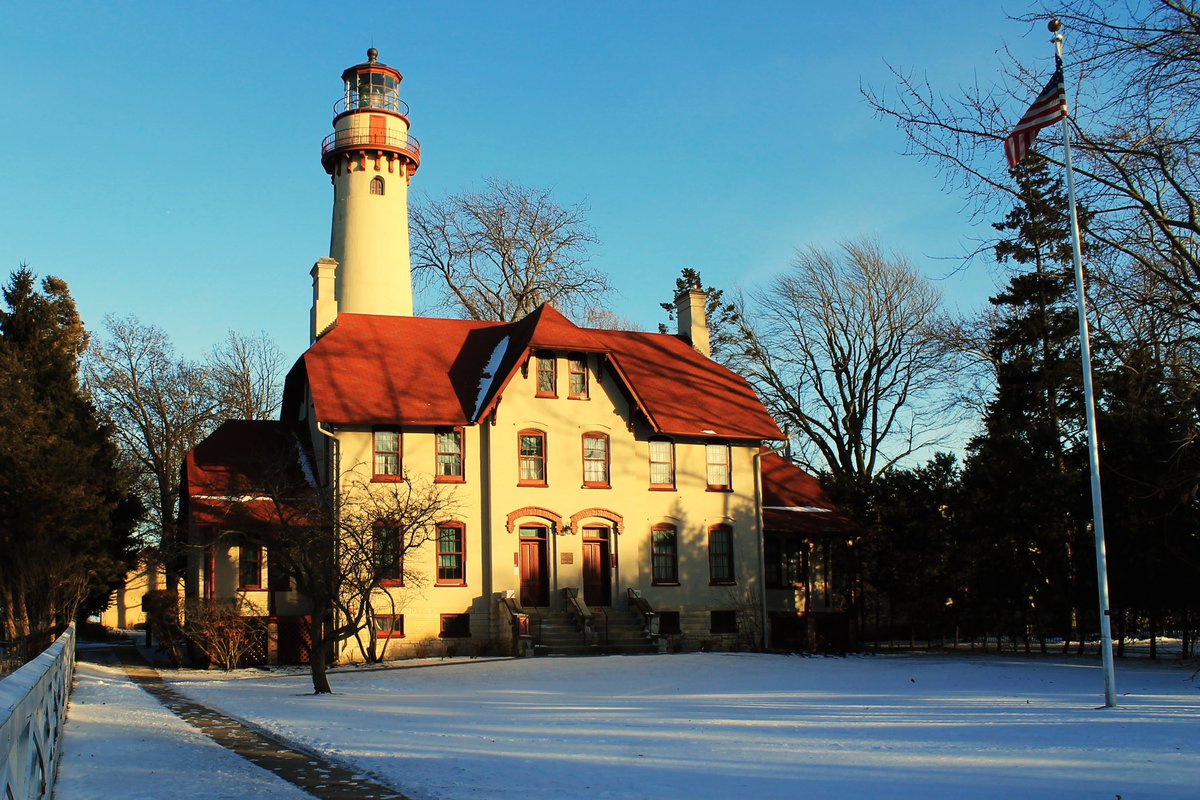 Grosse Pointe Lighthouse in the winter sun.