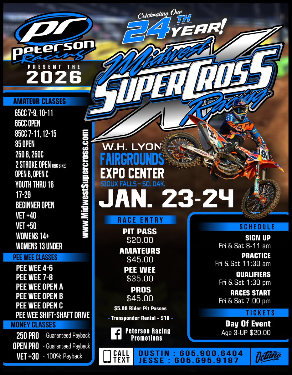🔥 It’s Almost Time!
The Midwest Supercross hits the W. H. Lyon Fairgrounds THIS WEEKEND! Are you ready for the ultimate showdown of speed and skill?
More info >> siouxempirefair.com/events/2026/mi…