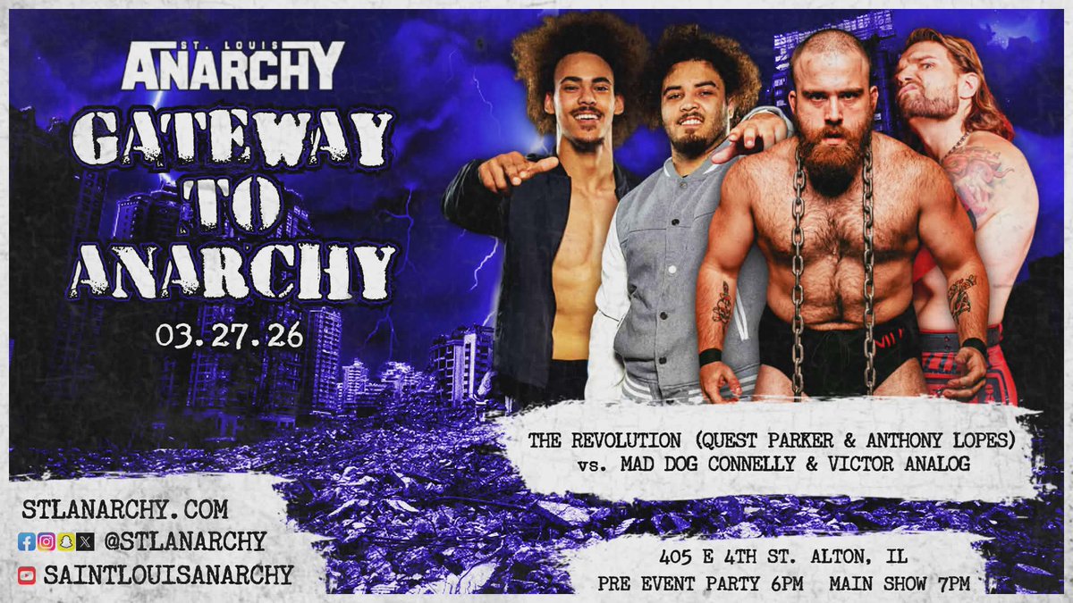 stlanarchy's tweet image. We get our first look at Nihiliation since the season finale.   Much has changed.  With the attitude change of Warhorse ontop of his injury,  where does this trio stand?  We might get some answers as they fight the up and coming Revolution.   STLANARCHY.COM for 🎟
