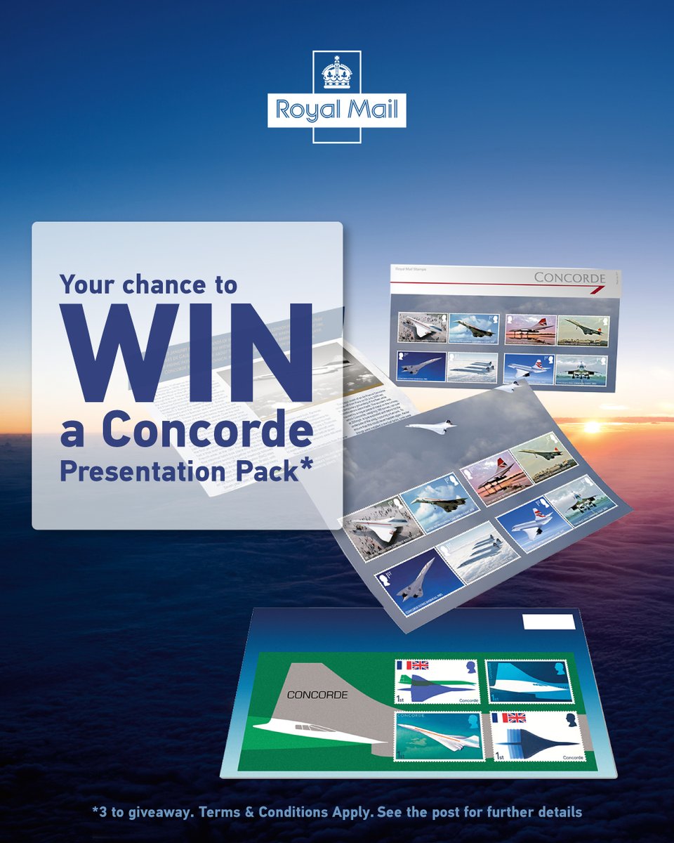 RoyalMailStamps's tweet image. Here's your chance to win a Concorde Presentation Pack. 
 
Q. What year did Concorde make its first commercial passenger flight?
 
To enter, like + RT + reply with the correct answer by 11:59pm on 27/01/2026
 
18+ UK only. Ts &amp;amp; Cs: ms.spr.ly/6012tfmDK