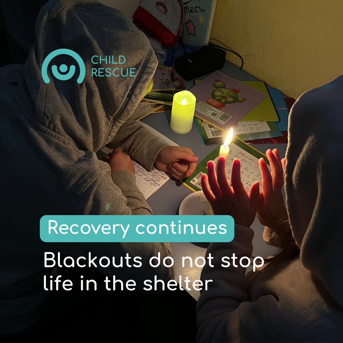 _child_rescue's tweet image. Blackouts do not stop life in the shelter. Recovery continues.
Even without electricity, children keep learning by flashlight, receiving care and support. We stay with them and keep going.
#ChildRescue #Shelter #RecoveryProgram