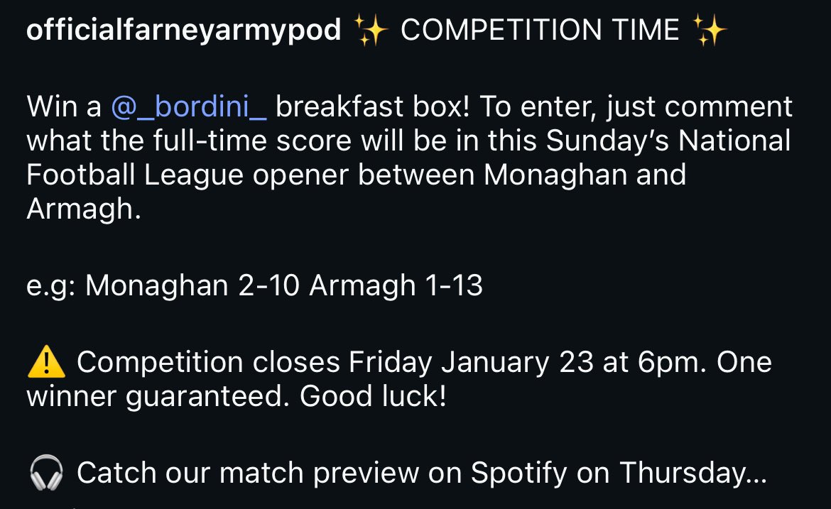Enter our free Monaghan v Armagh competition ONLY on Instagram!

Message the page for more info. Our preview with Dessie Mone and Shaun Casey drops this Thursday…
