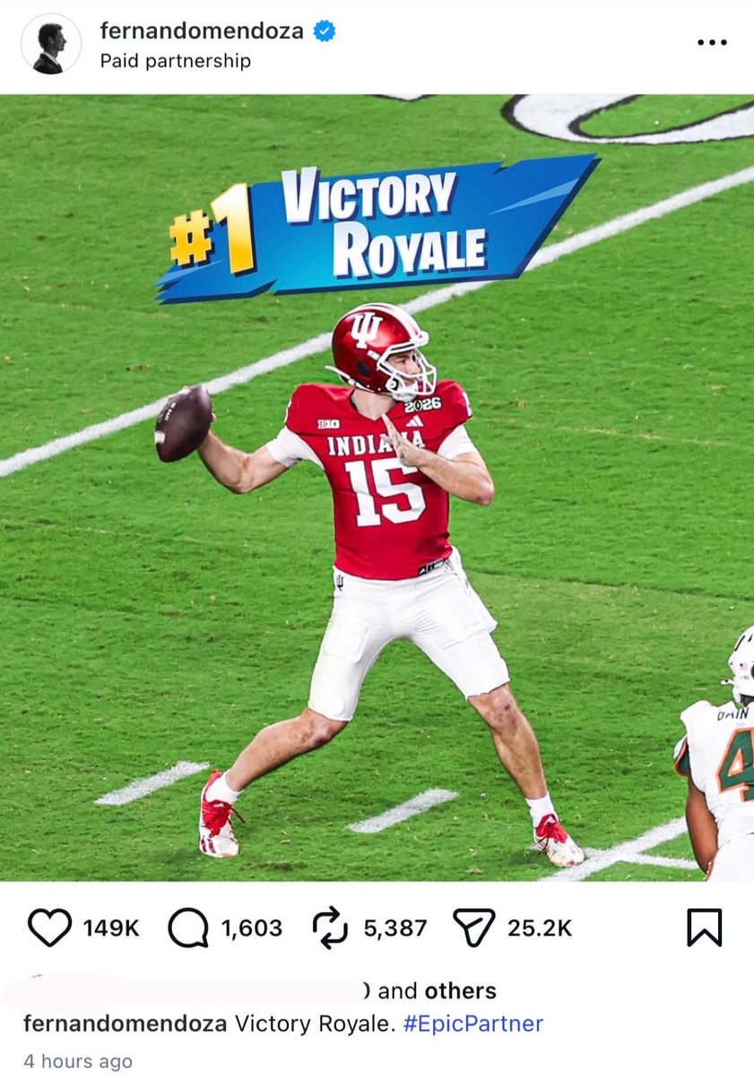 This being your first post after winning a national championship is why everyone loves Mendoza