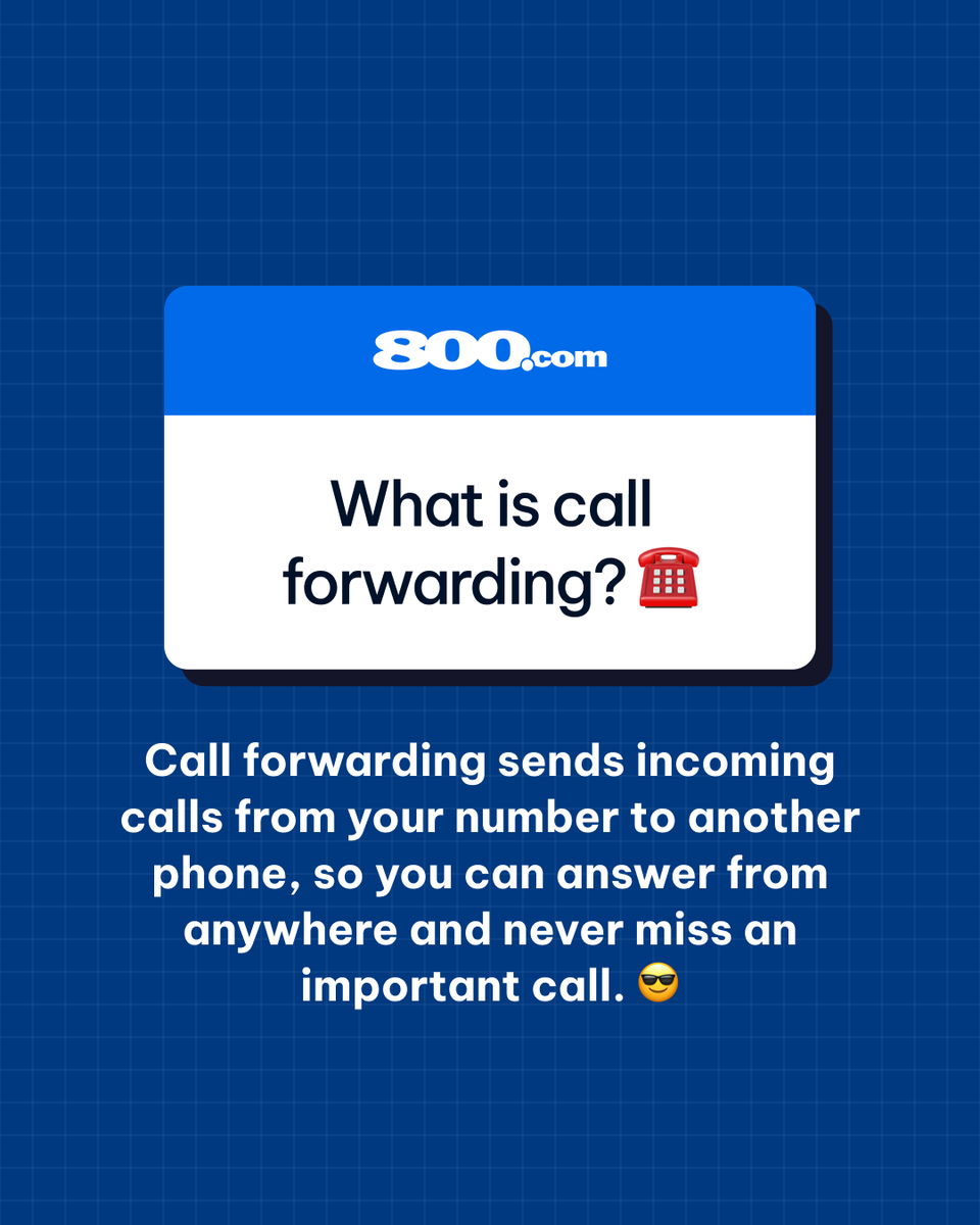 800dotcom's tweet photo. Call forwarding allows your new local or toll-free number to be forwarded to your cell phone, office phone, or any number you choose. 🤩

With https://t.co/XnFSKKpVV8 you can update or switch that number anytime, so if your out of the office, you can simply have it forwarded to another team members number or create an "out of office" voicemail that has a list of emergency instructions or alternate contact details.

Learn more about call forwarding and other features at https://t.co/XnFSKKpVV8 😃

#CallForwarding #SmallBusinessTips #800dotcom