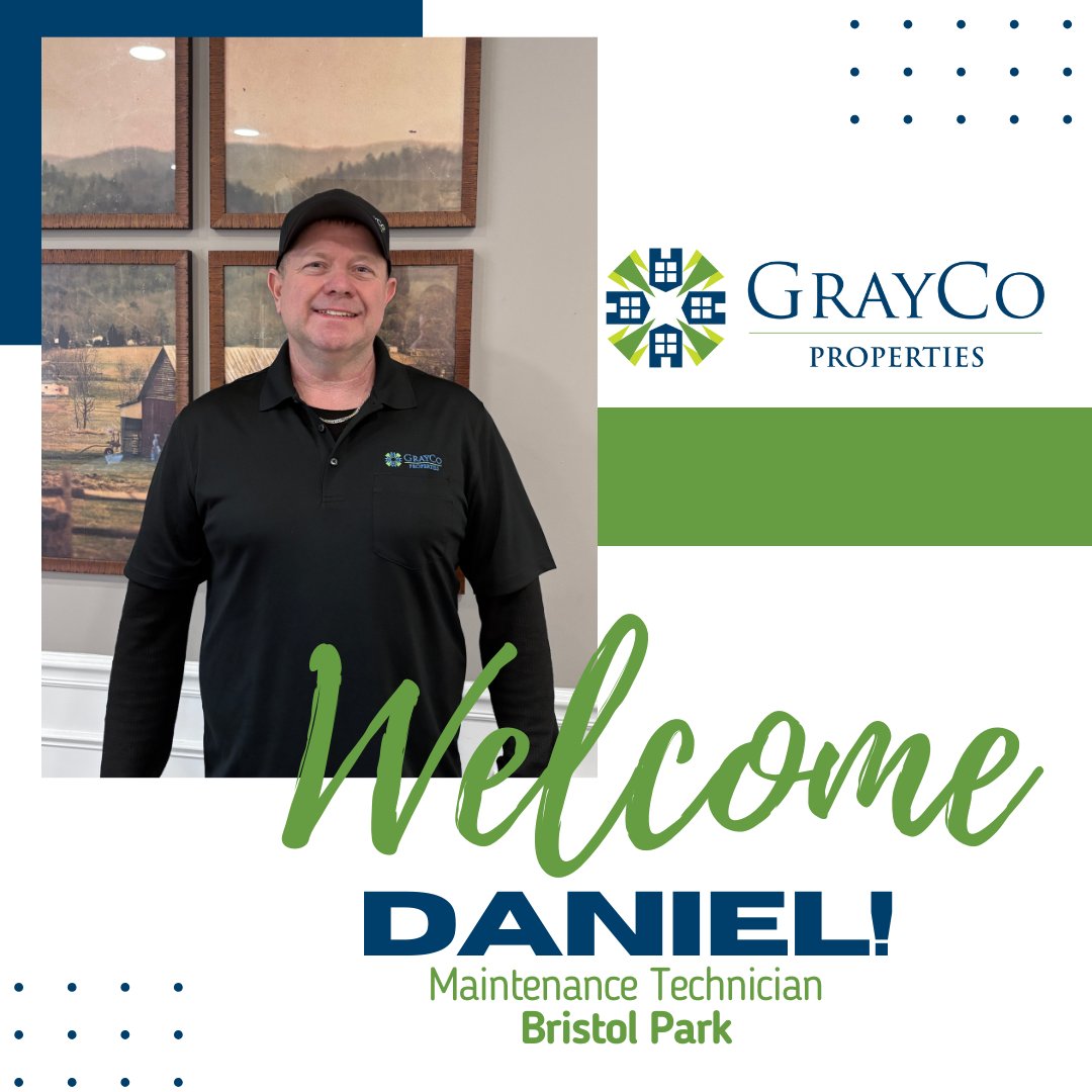 Please join us in welcoming Daniel to our GrayCo team!
Daniel is our new Maintenance Technician at Bristol Park in Madison, TN.
#graycogreatness #graycopropertiesllc #graycoteam