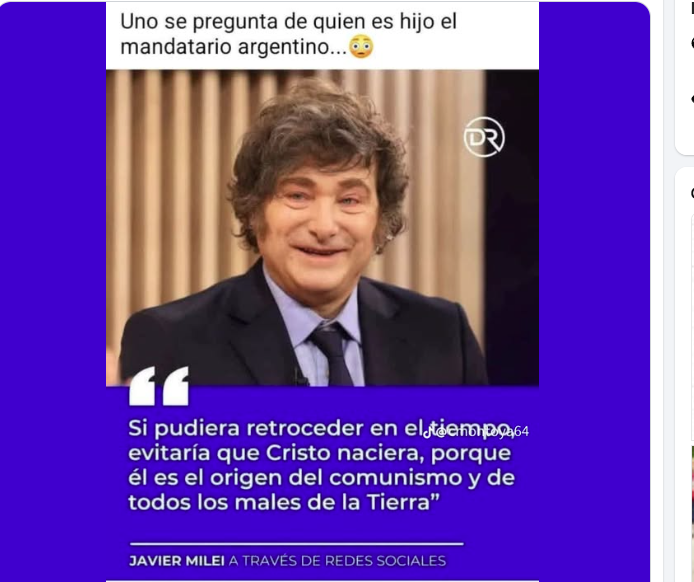 Dopo i mussulmani palestinesi  toccherà ai cristiani! Milei : Se si potesse retrocedere nel tempo, avrei evitato che Cristo nascesse perchè lui è l'origine del comunismo e di tutti i mali della terra!