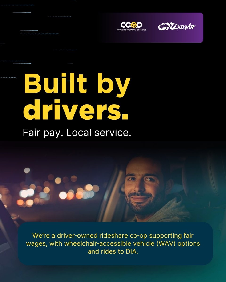 driverscoopco's tweet photo. Your ride to ETHDenver just got local.
COOP Rideshare is @EthereumDenver official transportation provider—driver‑owned rides, fair pay, WAV options. Details: https://t.co/r2lK9726Up #ETHDenver #Denver #Rideshare #DriverOwned #Accessibility #Web3 #Colorado https://t.co/5BVdxduaLr