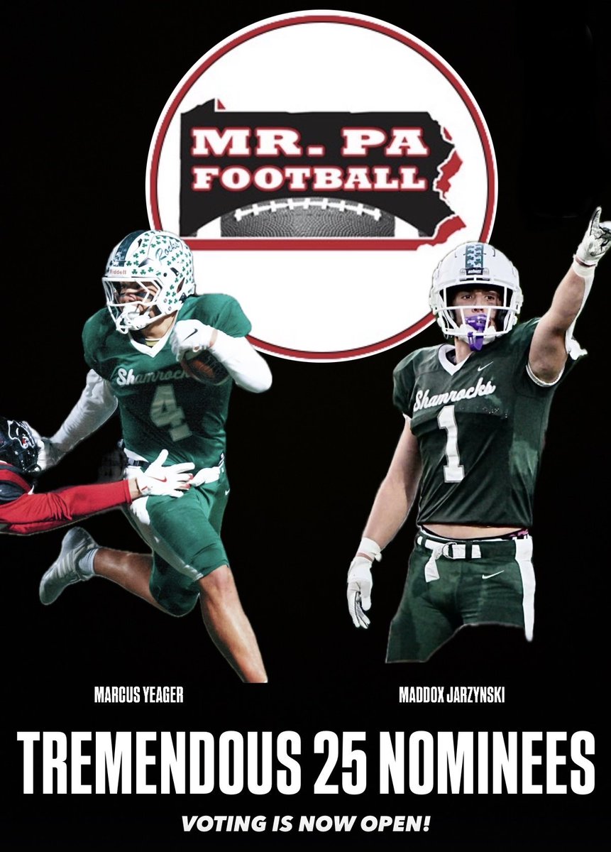 Trinity_HSFB's tweet photo. Congratulations to Marcus Yeager &amp; Maddox Jarzynski on making the cut for Mr PA Football’s Tremendous 25 list! 
☘️⭐️
-
Vote for them at : 
https://t.co/UGQLMlrlNk
-
@marcus_yeager @Jarzmaddox1 @mrpafootball @psfcabig33 @PSFCA_ https://t.co/82rfTZbzU4
