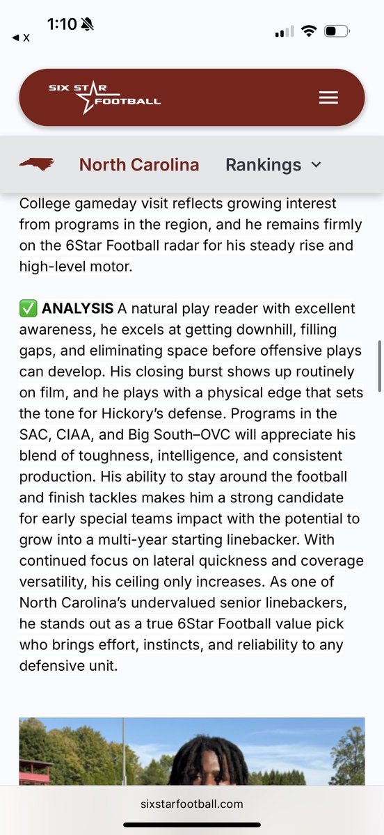 Thank you <a href="/sixstarfootball/">Six Star Football | PLUS+</a> for the write up from this past season