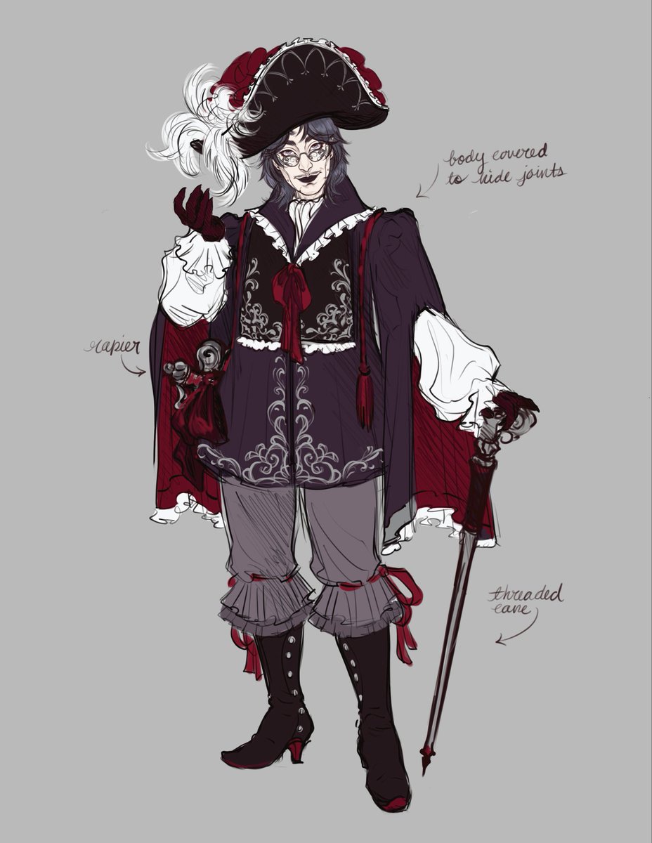 spaceelf_art's tweet image. Sketch of my other draw steel character, erratus 🥀 he’s a shadow harlequin and a memonek (mechanical/ organic ish doll person) and he’s super normal 😎👍