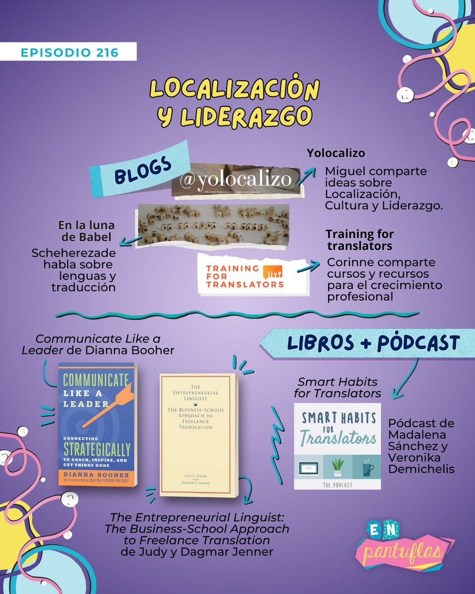 Pst, pst!
¡Te dejamos los tools del epi 216!👇

- yolocalizo.com | Miguel comparte sobre localización, culturalización y liderazgo
- enlalunadebabel.com | Scheherezade habla sobre lenguas y traducción
- trainingfortranslators.com | Corinne comparte cursos y experiencias
