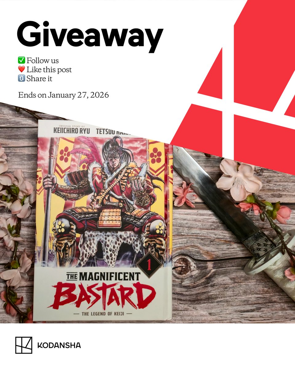 KodanshaManga's tweet photo. 🌸 Manga Giveaway! 🌸

To celebrate the English release of "Hana no Keiji" and our exclusive interview with Nobuhiko Horie (President of COAMIX), we’re giving away a copy of The Magnificent Bastard, Volume 1!

👉Check it out here: https://t.co/MqLUmWkpGY

The rules are simple:

✅ Follow us
❤️ Like this post
🔃 Share it

⚠️All participants must be 18+ or have parent/guardian permission to enter. By submitting an entry, you confirm you meet this requirement.

⏳Ends January 27th, 2026, at 3:00 PM ET.

The winner will be contacted via DM and must respond by February 27th, 2026.

#TheMagnificentBastard #Giveaway #Kodansha #Manga